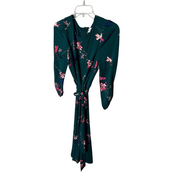 Eliza J Dresses & Skirts - Eliza J Hunter Green Floral Long Sleeve Tie Waist Midi Dress EJ0M3214 Size 8 NWT